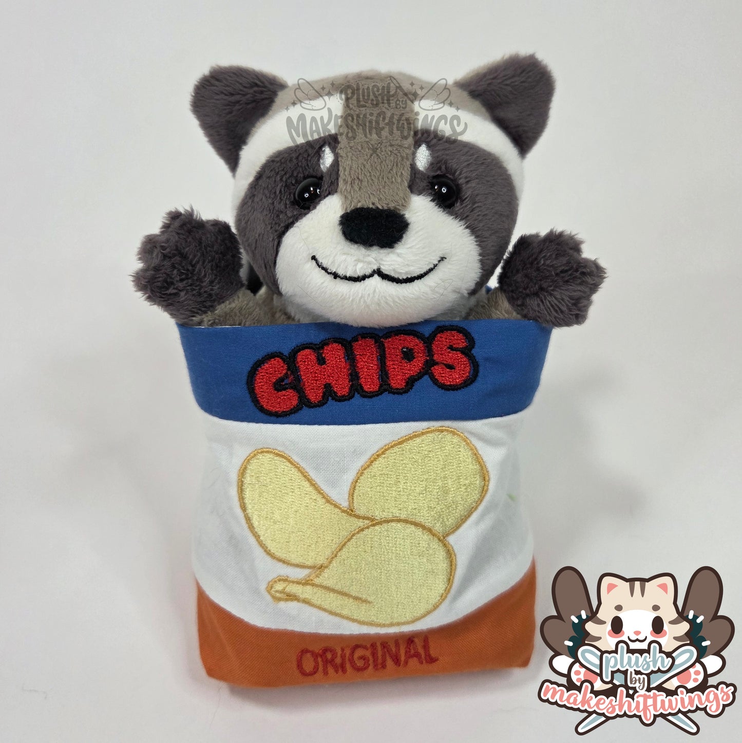 Raccoon in a chip bag (safety eyes)