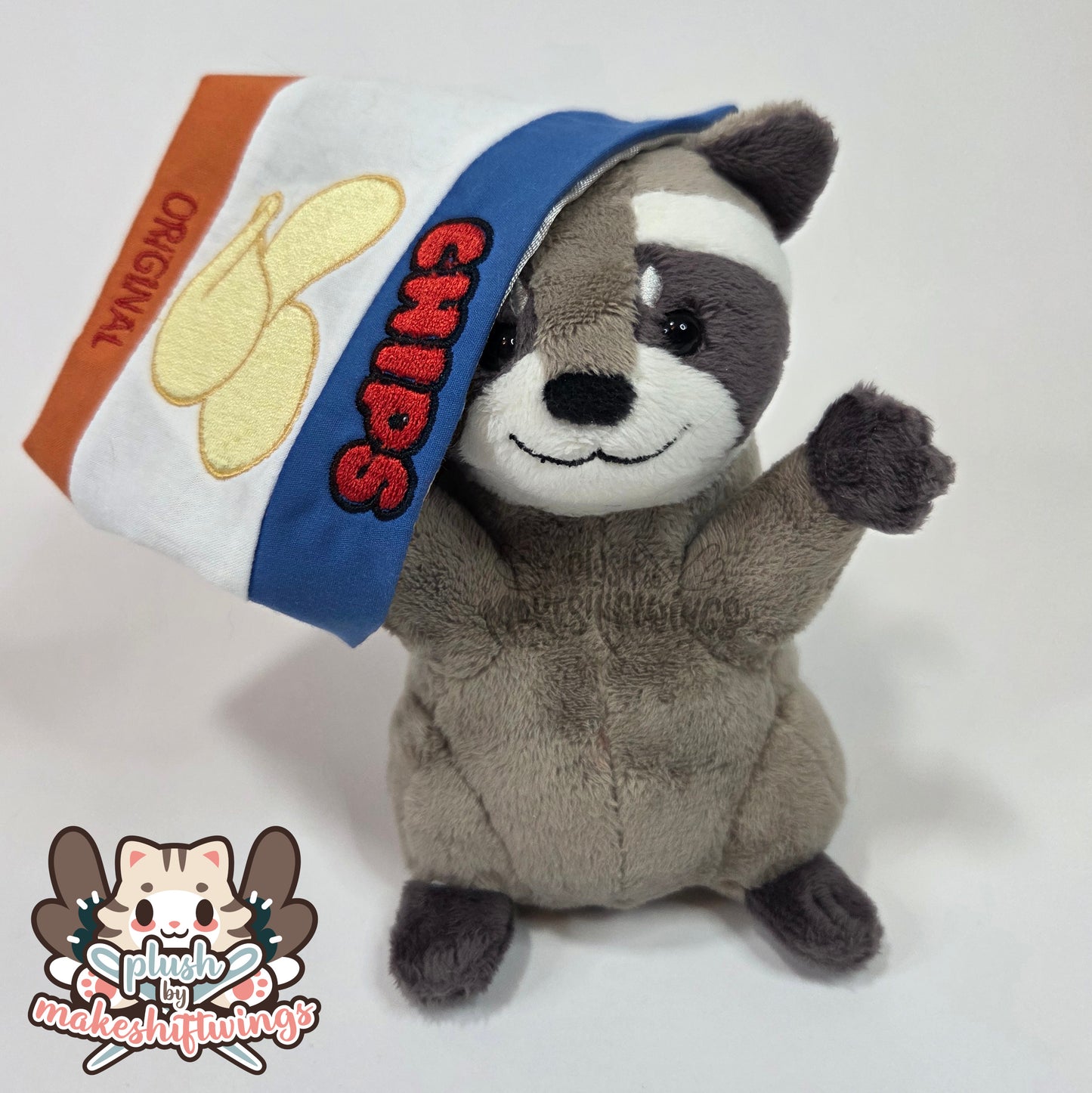 Raccoon in a chip bag (safety eyes)