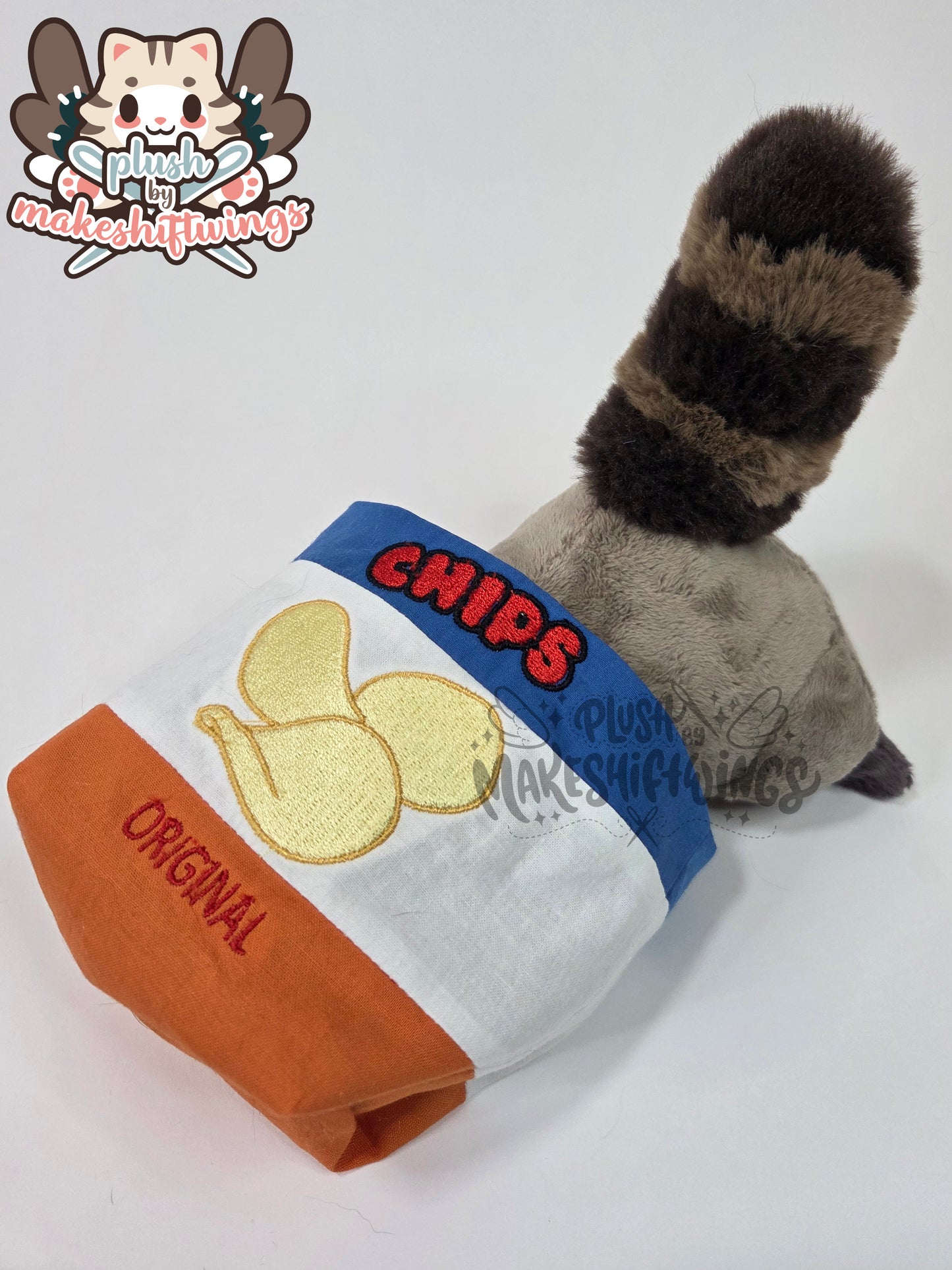 Raccoon in a chip bag (safety eyes)